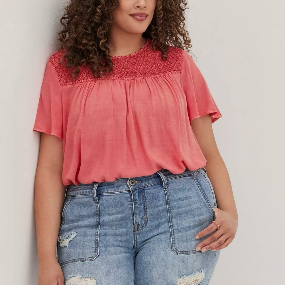 Torrid Coral Smocked Blouse